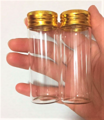 Preview: Sammelglas - klar - 40 ml - für ca. 1 Troy Pound = ca. 375 Gramm = ca. 12 oz  Gold - goldener Aluminium-Schraubdeckel